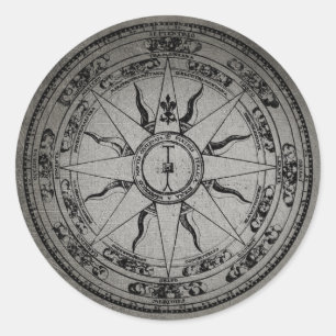 Old Compass Rose (B&W) Runder Aufkleber