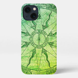 Old Compass Rose Green iPhone Case 13 Hülle
