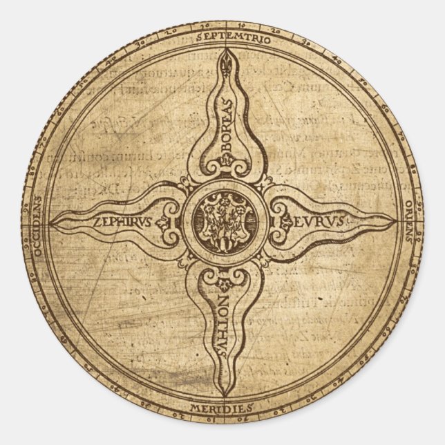 Old Compass Rose Runder Aufkleber (Vorderseite)