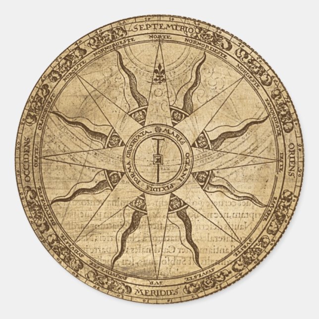 Old Compass Rose Runder Aufkleber (Vorderseite)