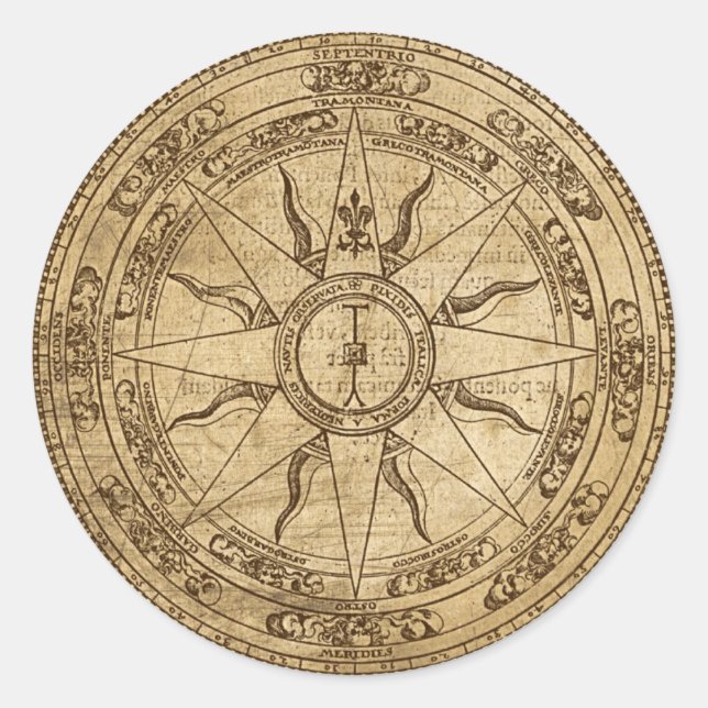 Old Compass Rose Runder Aufkleber (Vorderseite)