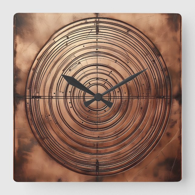 old copper circular grooves quadratische wanduhr (Vorderseite)
