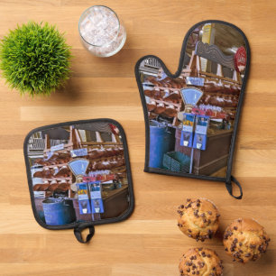 Old Country Store Oven Mitt und Pot Holder Ofenhandschuh & Topflappen-Set