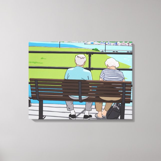 Old couple on a bench canvas print leinwanddruck (Vorderseite)