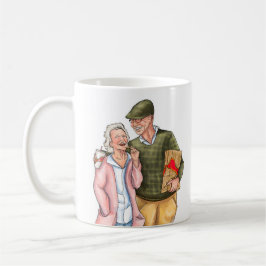 Old Couple Vollfarbe Jubiläum Rechte Hand Kaffeetasse