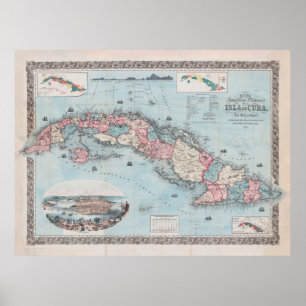 Old Cuba Map (1868) Vintage kubanische Inselatlas Poster