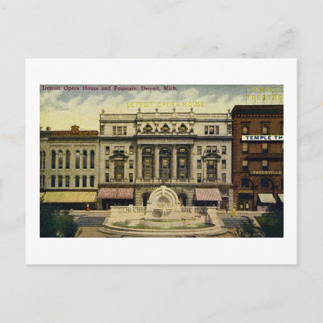 Old Detroit Opera House and Fountain, Detroit, MI Postkarte (Vorderseite)