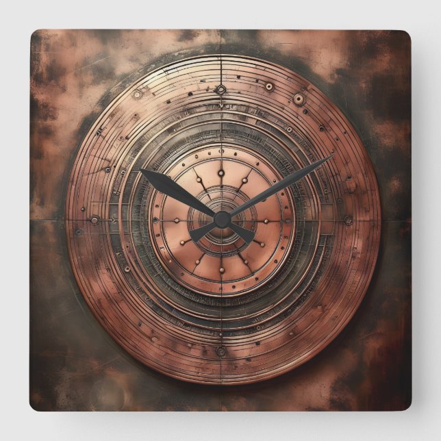 old dirty copper round object quadratische wanduhr (Vorderseite)