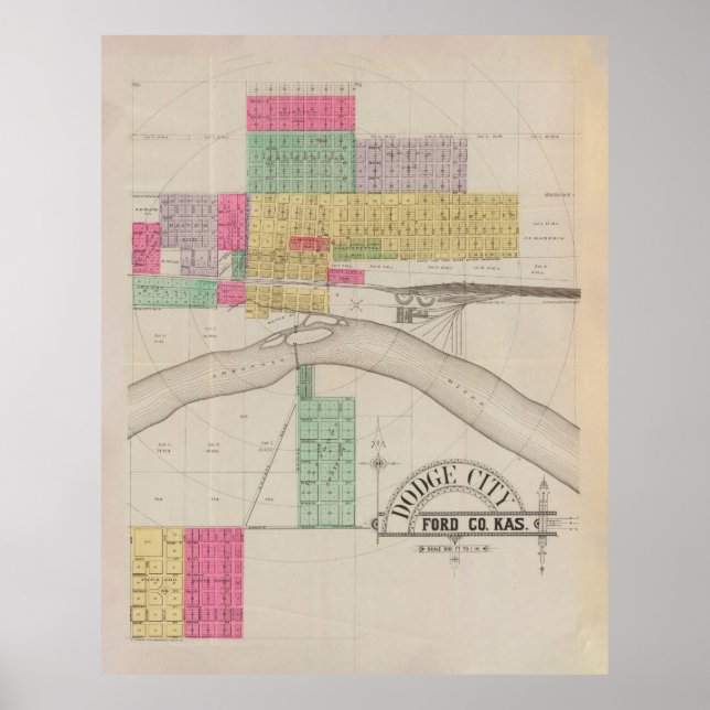 Old Dodge City KS Map (1887)  Poster (Vorne)