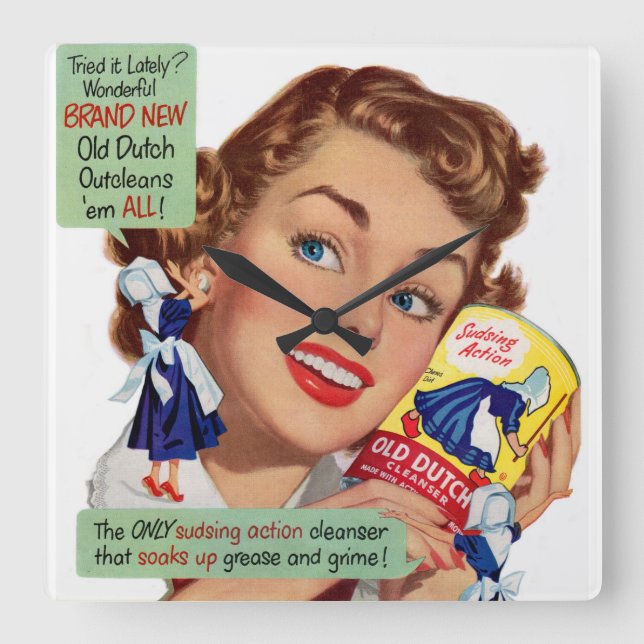 Old Dutch Cleanser Lady Quadratische Wanduhr (Vorderseite)