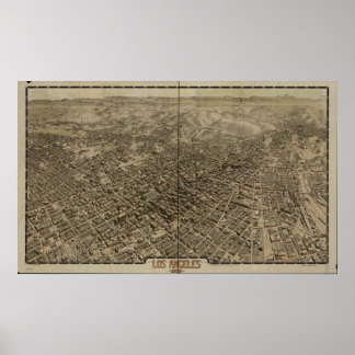 Old Early Los Angeles CA Birds Eye Panorama Karte Poster
