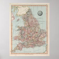 Old England Map (1850) Vintage Großbritannien Atla