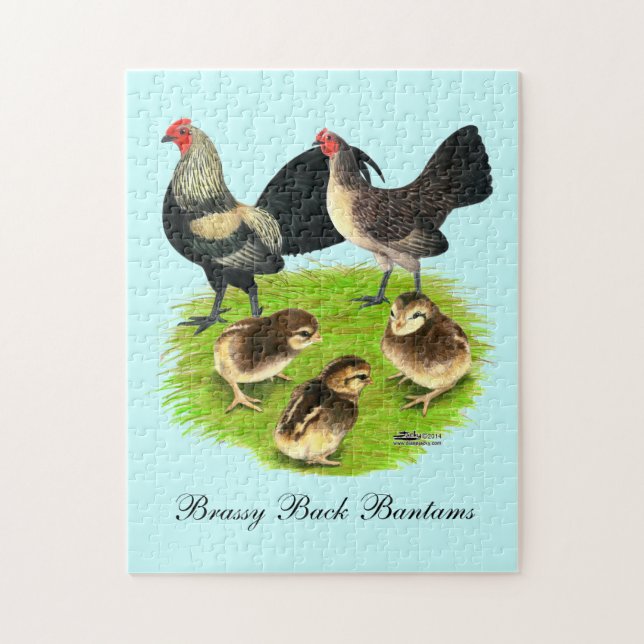 Old English Bantam Brassy Back Family Puzzle (Vertikal)