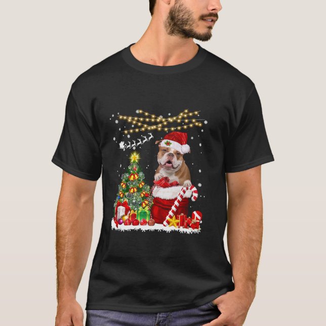 Old English Bulldog Dog Weihnachtsbaum Lights Hund T-Shirt (Vorderseite)