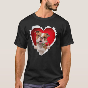 Old English Bulldog Hund Rose Herzstück Valentinst T-Shirt