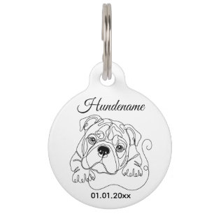 Old English Bulldogge Line Art Personalized Tag Haustiermarke