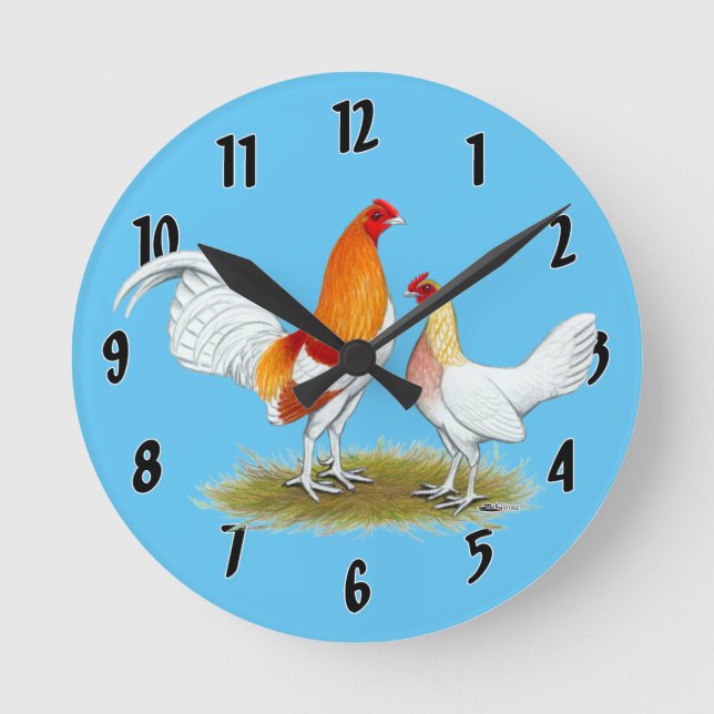 Old English Game Bantam: Red Pyle Runde Wanduhr (Vorderseite)