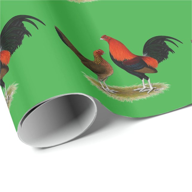 Old English Game Bantams: BB Red Pair Geschenkpapier (Rolleneckpunkt)