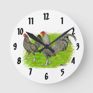 Old English Game Barred Chickens Runde Wanduhr