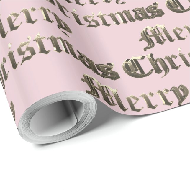 Old English Letters Gold und Baby Pink Weihnachten Geschenkpapier (Rolleneckpunkt)