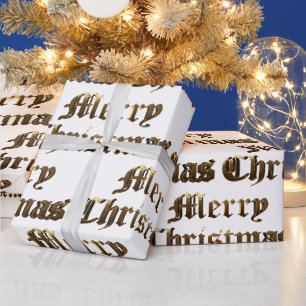 Old English Letters Gold und White Christmas Geschenkpapier