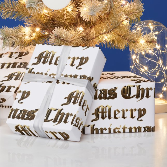 Old English Letters Gold und White Christmas Geschenkpapier (Feiertage)