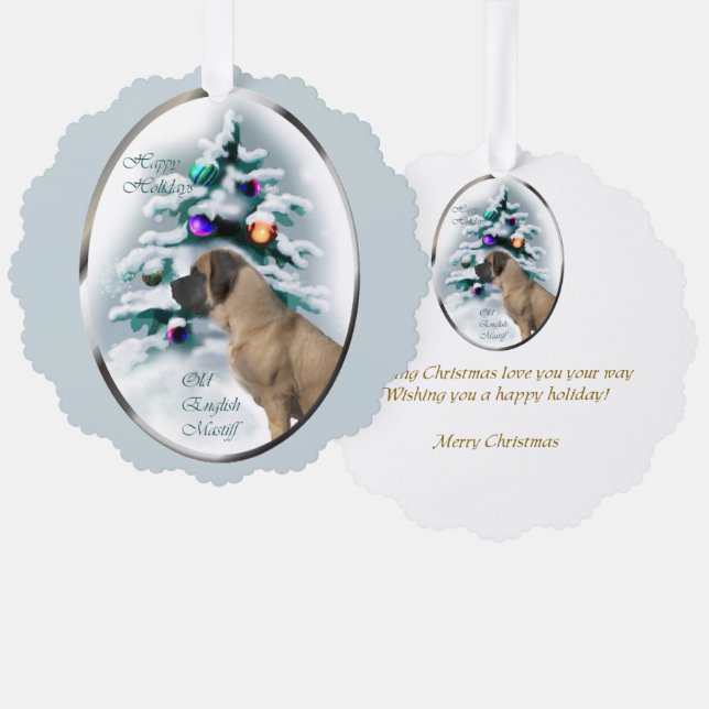 Old English Mastiff Christmas Geschenke Ornament Karte (Vorderseite/Rückseite)