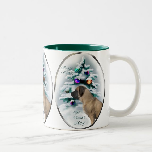 Old English Mastiff Christmas Geschenke Zweifarbige Tasse (Rechts)