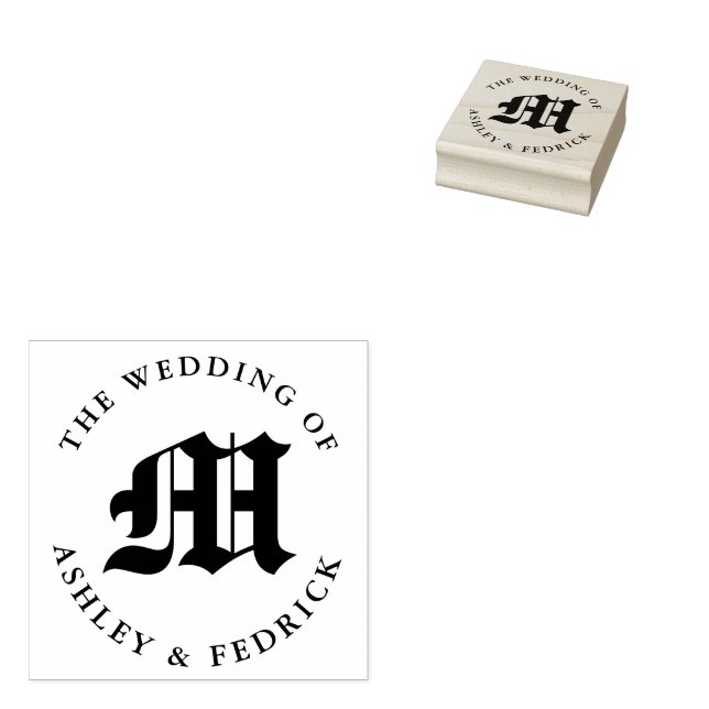 Old English Monogram Bride Groom Wedding Gummistempel (Stempel)
