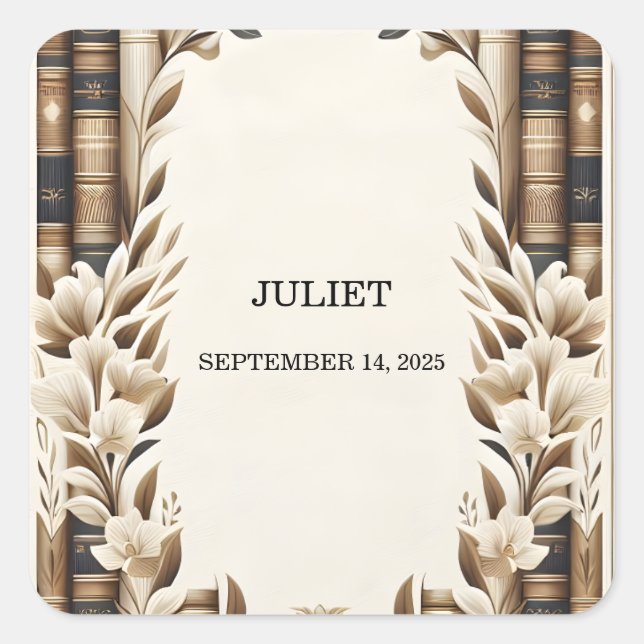 Old English Retro Book Club Cover Brautparty Quadratischer Aufkleber (Vorderseite)