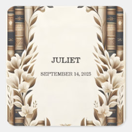 Old English Retro Book Club Cover Brautparty Quadratischer Aufkleber