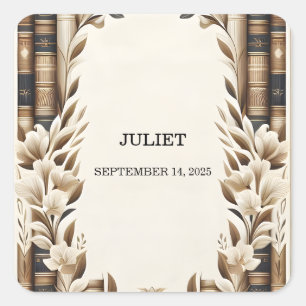 Old English Retro Book Club Cover Brautparty Quadratischer Aufkleber