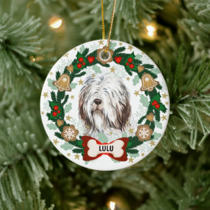 Old English Sheep Dog Weihnachtskeks Keks Kranz Keramik Ornament