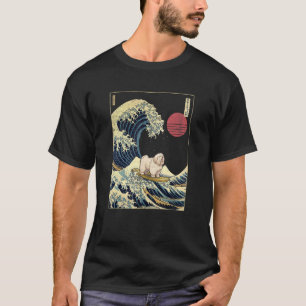 Old English Sheep Japanisch Kanagawa Wave Surf Dog T-Shirt