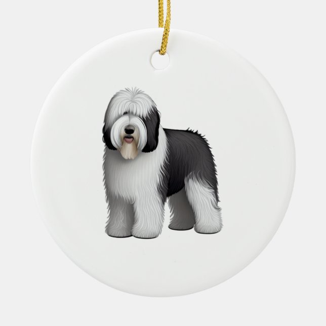 Old English Sheepdog 10 Keramik Ornament (Vorne)
