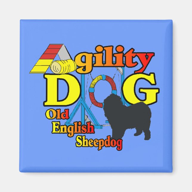 Old English Sheepdog Agility Shirts Geschenke Magnet (Vorne)