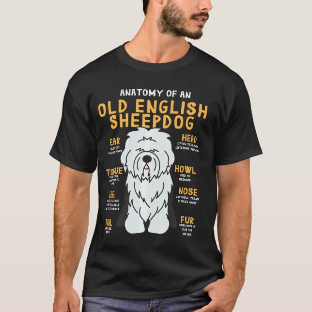 Old English Sheepdog Anatomie Funny Dog Mama Vater T-Shirt (Vorderseite)