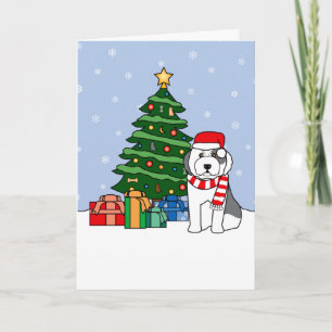 Old English Sheepdog and Christmas Tree Feiertagskarte