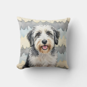 Old English Sheepdog Aquarell-Fransen-Textur-Kunst Kissen