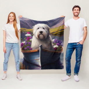 Old English Sheepdog auf dem Paddleboard: Ein land Fleecedecke