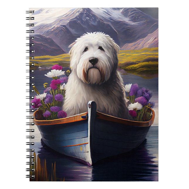 Old English Sheepdog auf Paddle: Ein Landschaftlic Notizblock (Vorderseite)