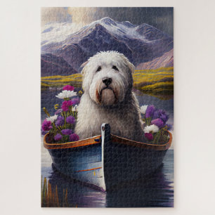 Old English Sheepdog auf Paddle: Ein Landschaftlic Puzzle