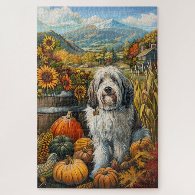 Old English Sheepdog Autumn Harvest Erntedank Puzzle (Vertikal)