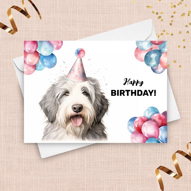 Old English Sheepdog Balloons Party Hat Geburtstag Karte (Von Creator hochgeladen)