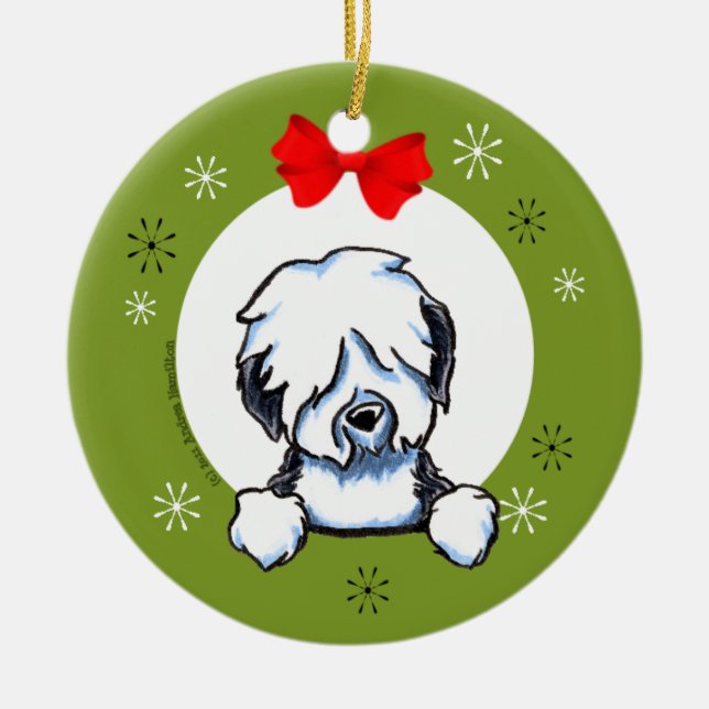 Old English Sheepdog Christmas Classic Keramik Ornament (Vorne)