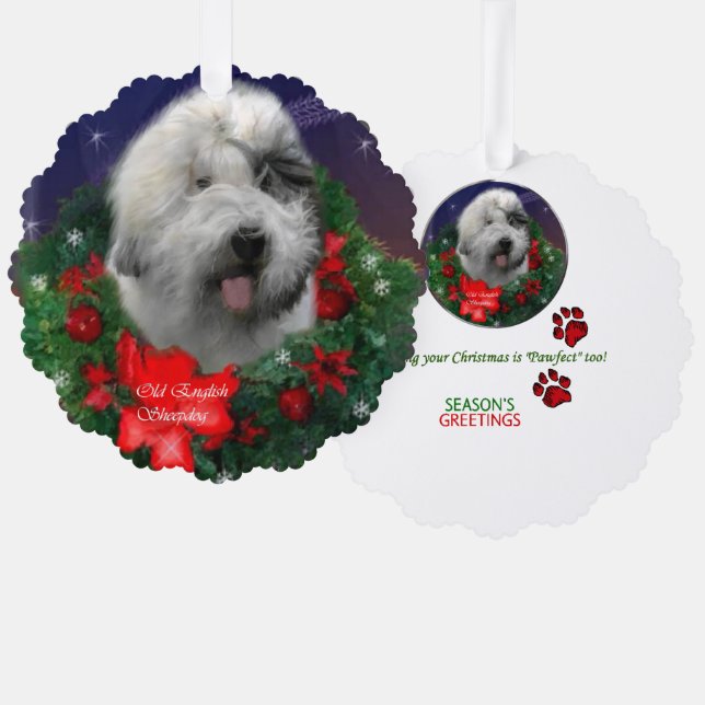 Old English Sheepdog Christmas Geschenke Ornament Karte (Vorderseite/Rückseite)