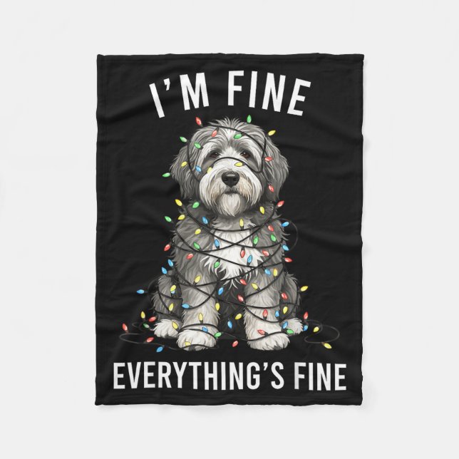 Old English Sheepdog Christmas I'm Fine Everything Fleecedecke (Vorderseite)