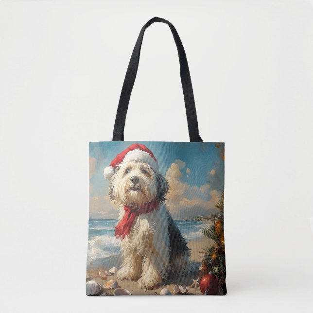 Old English Sheepdog Christmas Vintag Beach (Vorderseite)