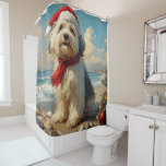 Old English Sheepdog Christmas Vintag Beach Duschvorhang<br><div class="desc">Bringen Sie die Wärme der Ferien an die Küste mit diesem charmanten, Vintag inspirierten Design, das einen festlichen Hund auf einem ruhigen Strand besticht. Mit einer klassischen Touch nostalgischer Töne und Küstenstöcke erweckt dieses Kunstwerk den Zauber der Weihnachtszeit am Meer. Dieses Design ist perfekt für den gelungenen Urlaub geeignet und...</div>