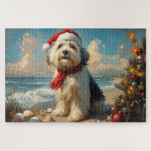Old English Sheepdog Christmas Vintag Beach Puzzle